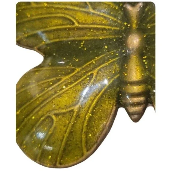 Butterflies Large Statement Moss Green Glitter Enamel Butterfly Pierce Earrings - Picture 5 of 7